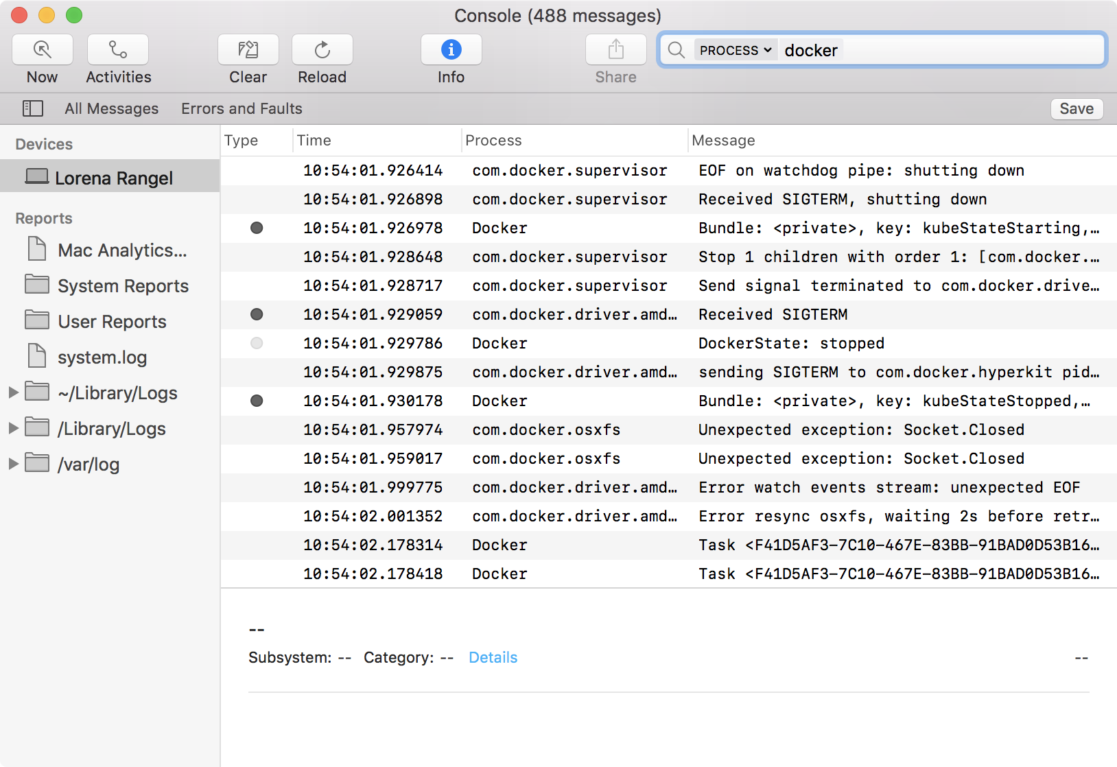 Mac 控制台搜索 Docker 应用程序