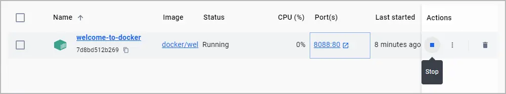 在 Docker Desktop 中停止容器